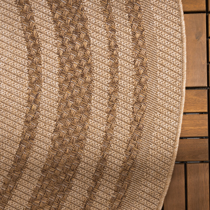 Jute Gartenteppich Rund - Mavi Border Creme Braun - 4