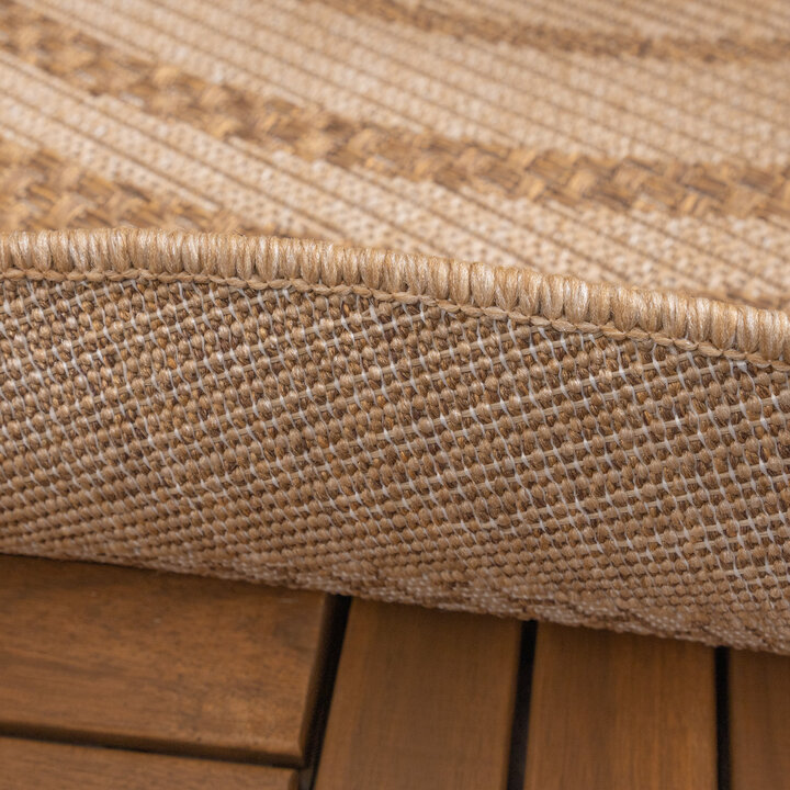 Jute Gartenteppich Rund - Mavi Border Creme Braun - 6