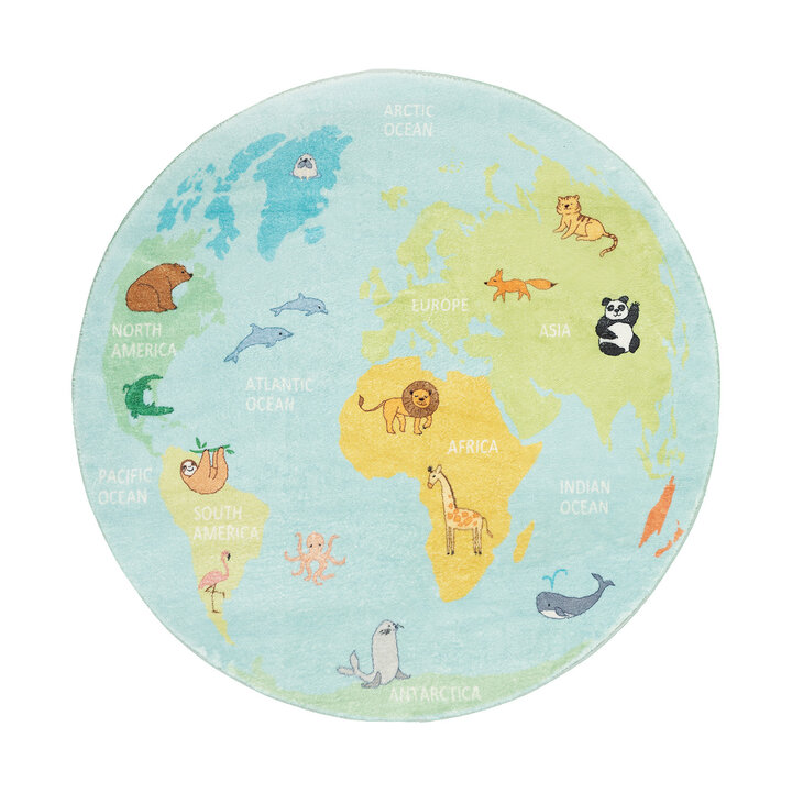 Kinderteppich Rund - Globe Hellblau - 1