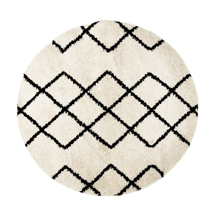Teppich Hochflor Rund - Grand Diamond Creme Schwarz - 1