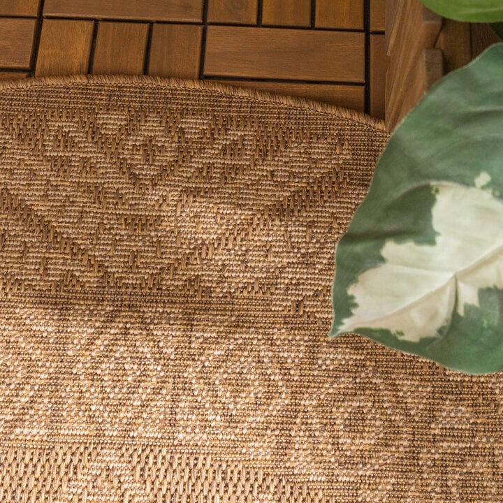 Jute Gartenteppich Rund - Mavi Medaillon Creme Braun - 2