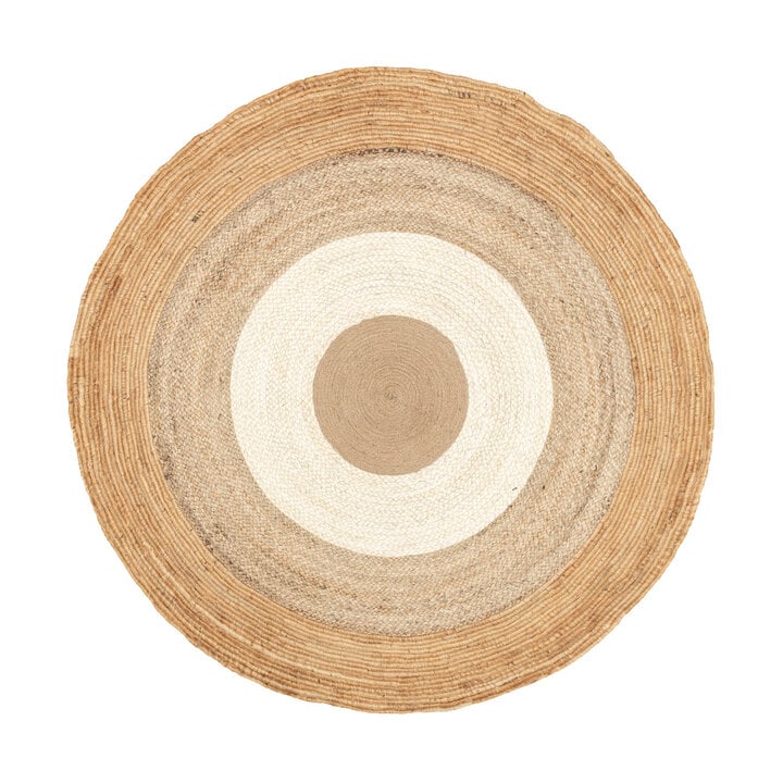 Jute Teppich Rund - Mirai Border Weiss Natur - 1