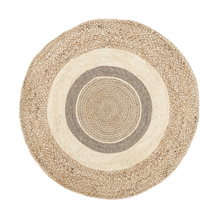 Jute Teppich Rund - Mirai Border Weiss Melange - 1
