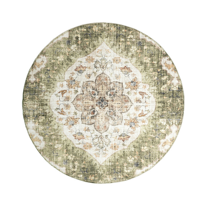 Vintage Gartenteppich Rund - Santo Mandala Grün - 1