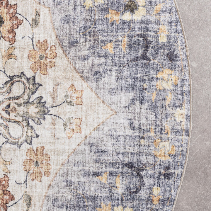Vintage Gartenteppich Rund - Santo Mandala Blau Grau - 4