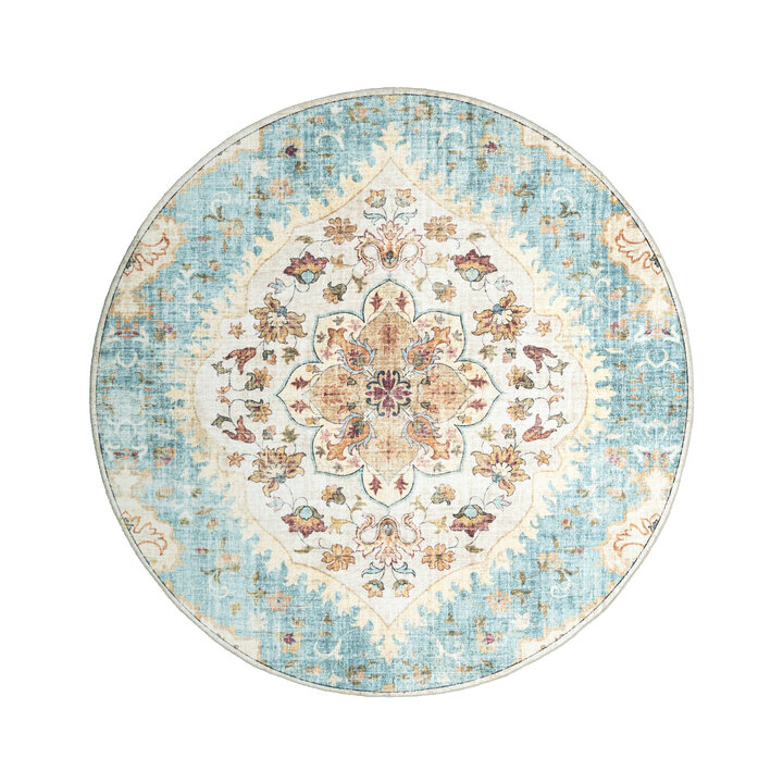 Vintage Gartenteppich Rund - Santo Mandala Hellblau - 1