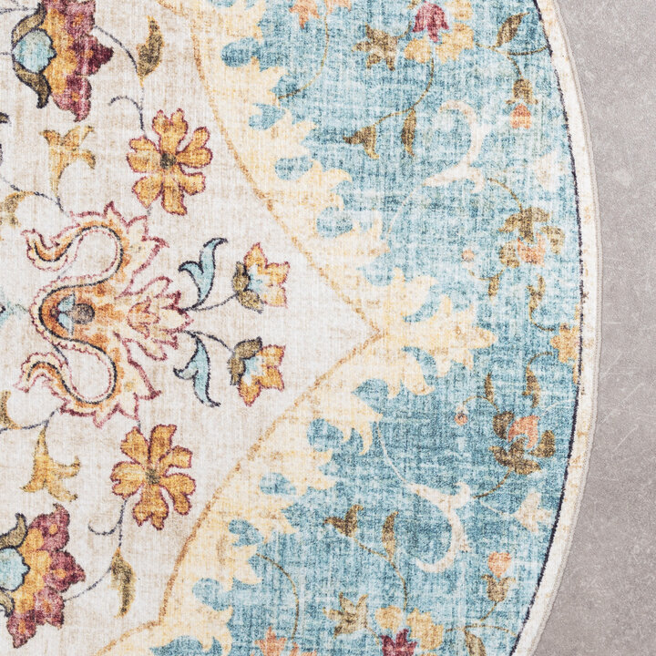 Vintage Gartenteppich Rund - Santo Mandala Hellblau - 4