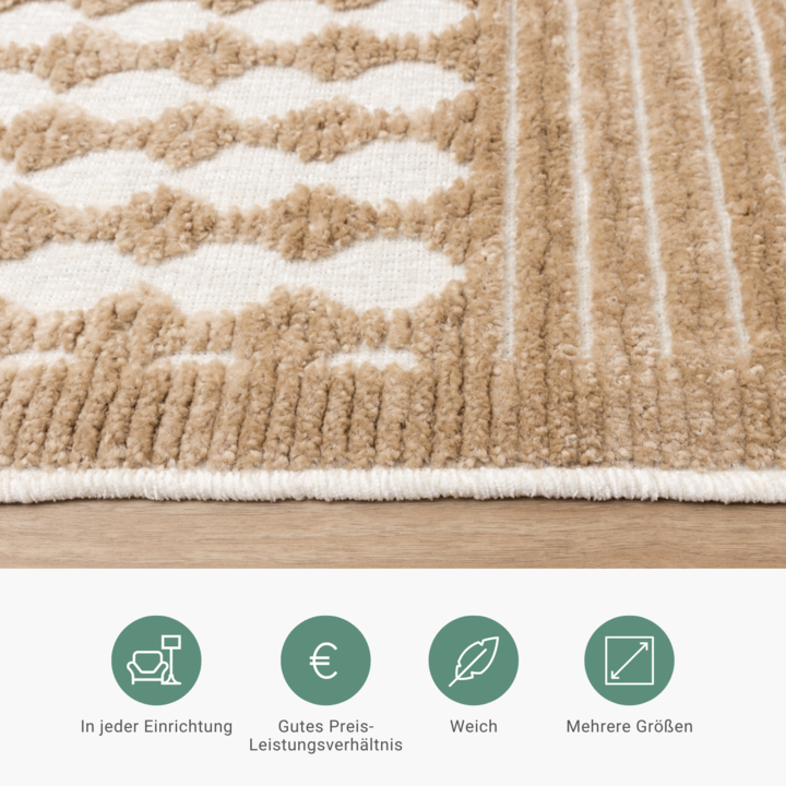 Waschbarer Teppich - Dunya Geo Beige Weiß - 5