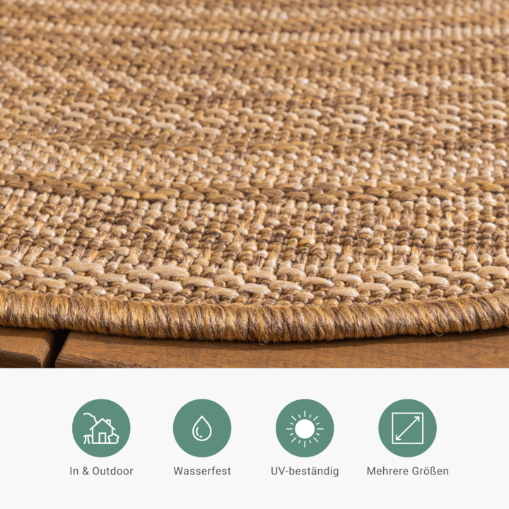 Jute Gartenteppich Rund - Mavi Stripes Creme Braun - 5