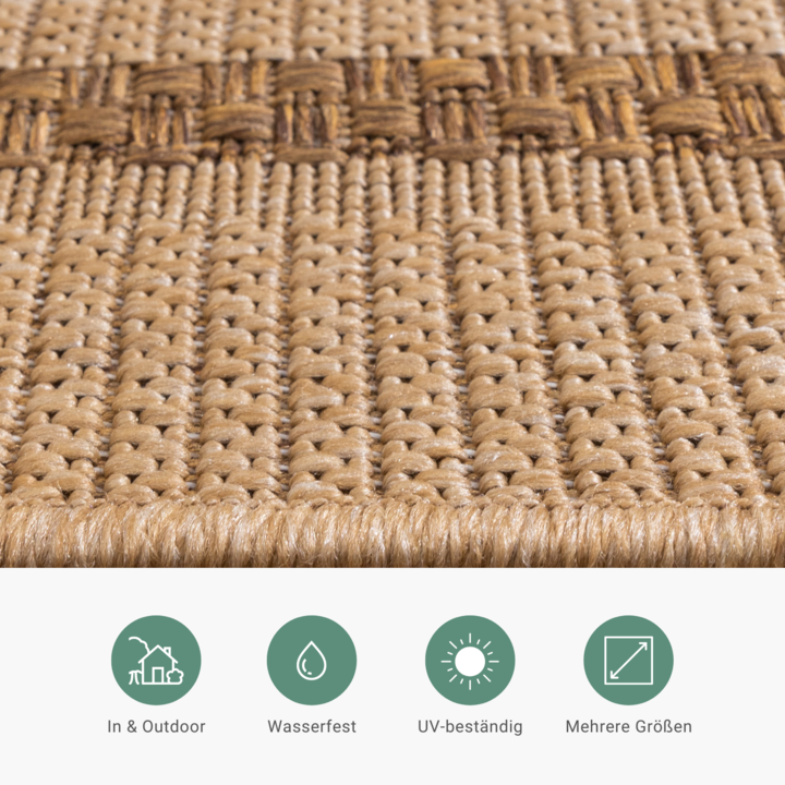 Garten Teppich Jute Mavi Border Creme Braun Volero