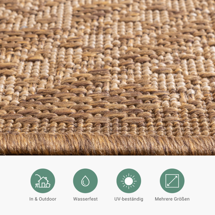 Garten Teppich Jute Mavi Medaillon Creme Braun Volero