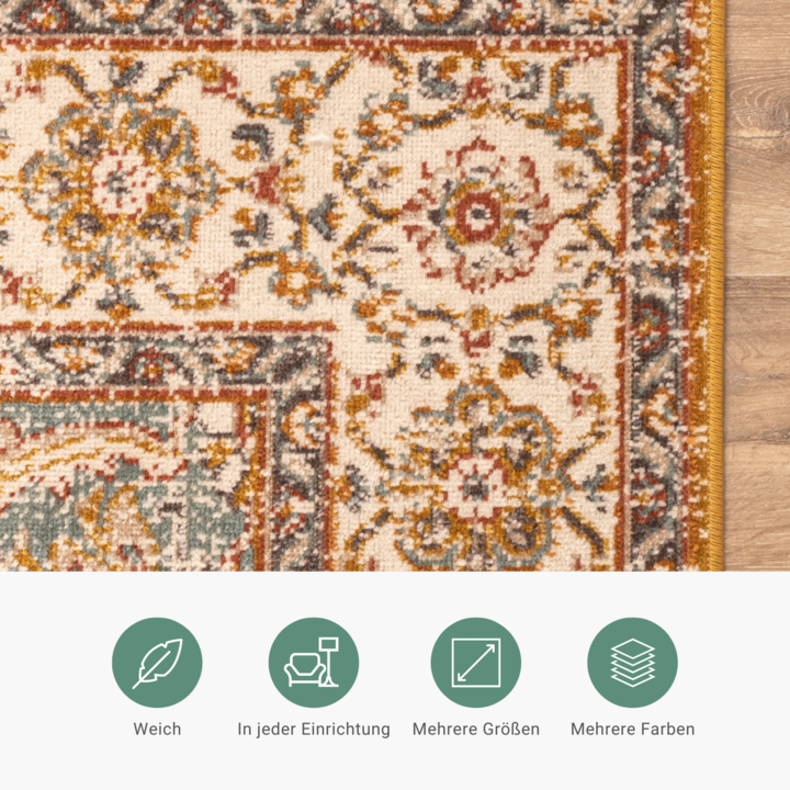 Vintage Teppich - Thirza Medaillon Ockergelb Bunt - 5