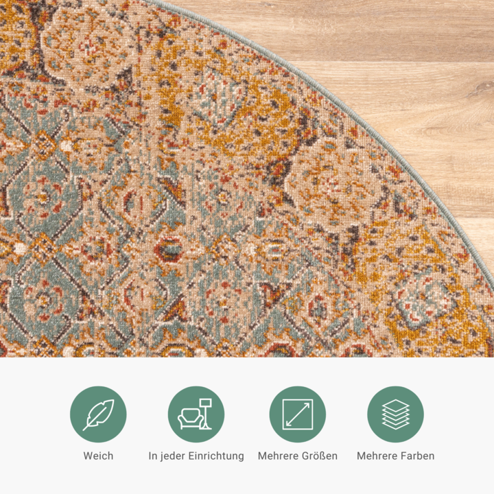 Teppich Vintage Rund - Thirza Oriental Hellblau Bunt - 5