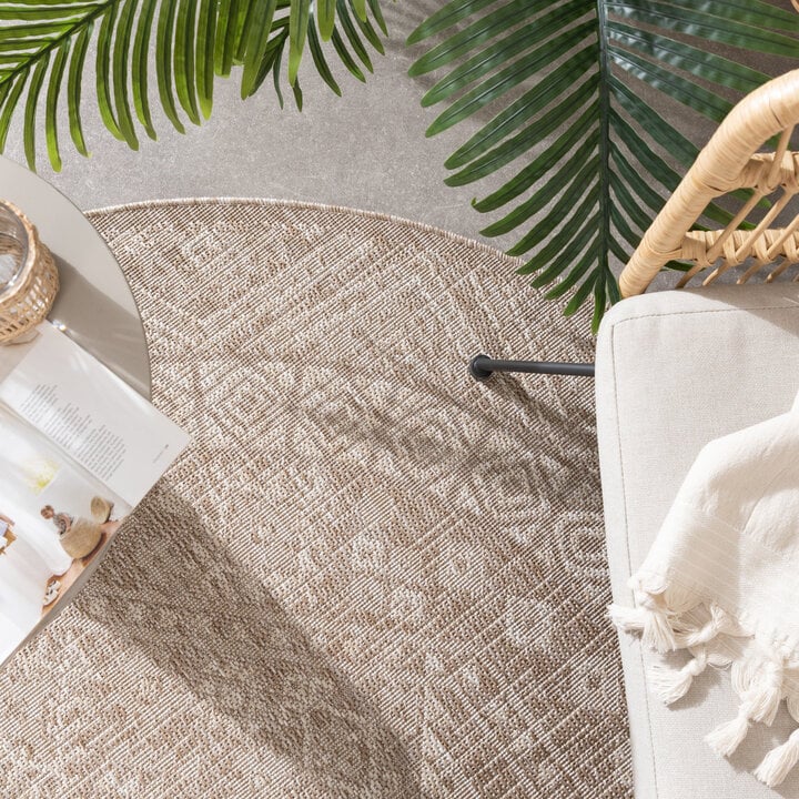 In- & Outdoor Jute Teppich Rund - Atlas Aztec Braun Creme - 2