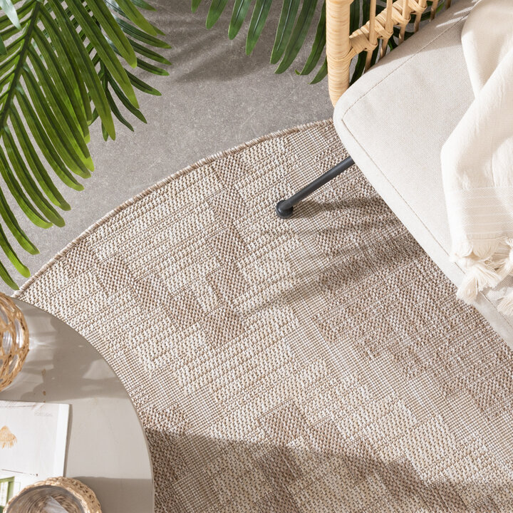 In- & Outdoor Jute Teppich Rund - Atlas Diamond Braun Creme - 2