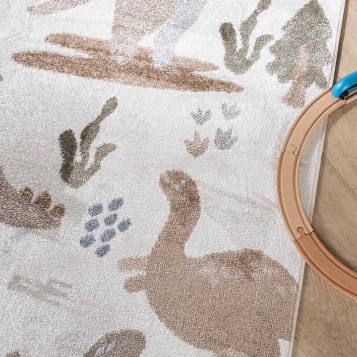Waschbarer Kinderteppich - Mace Dino Creme - 2