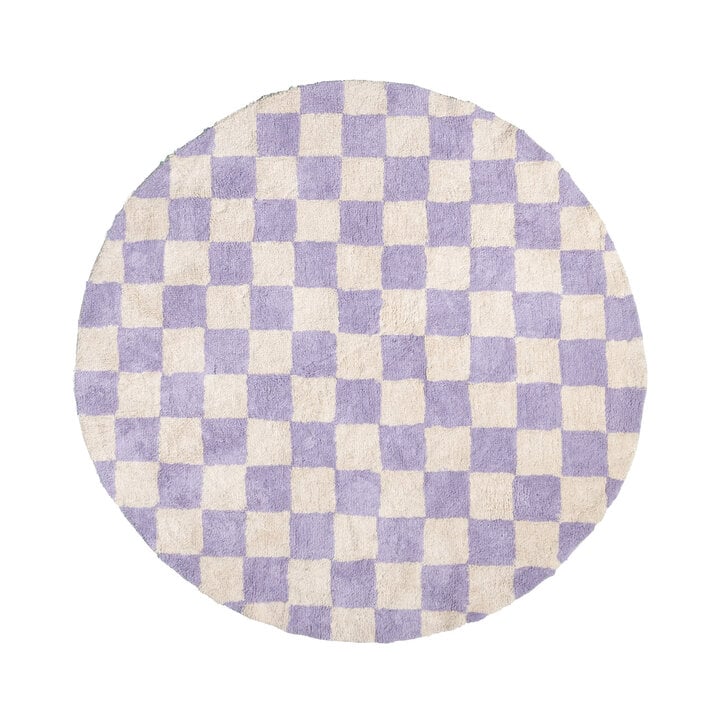 Rund Retro Teppich - Gambit Lila Weiß - 1