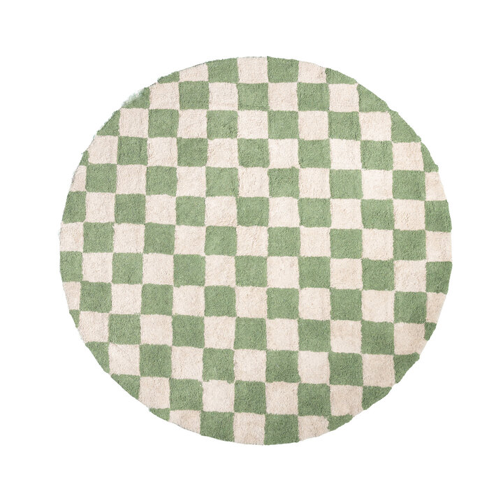 Rund Retro Teppich - Gambit Grün Weiß - 1