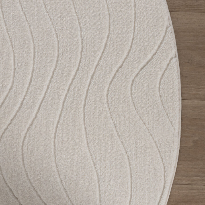 Runder Teppich Wohnzimmer - Charm Waves Weiß - 4