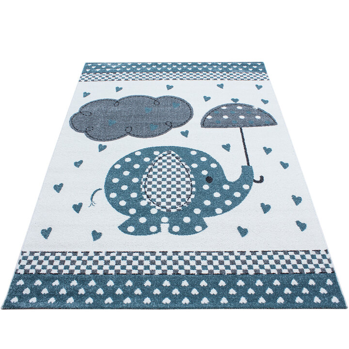 Kinderzimmer Teppich  - Anna Elefant Regenschirm Blau - 1