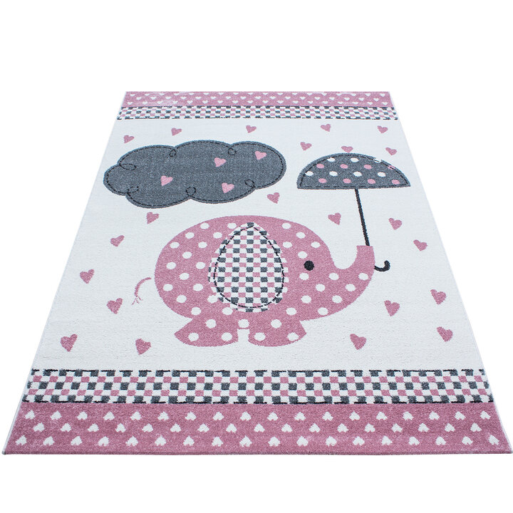 Kinderzimmer Teppich - Anna Elefant Regenschirm Rosa - 1