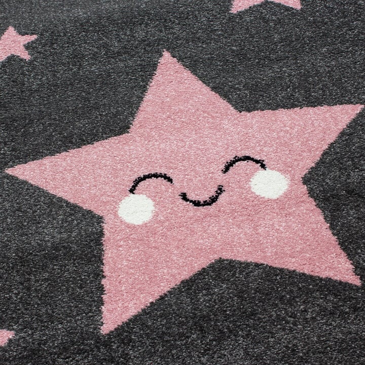 Kinderzimmer Teppich Rund - Anna Sterne Rosa - 1
