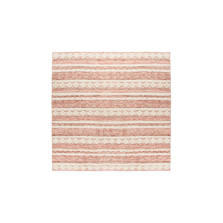 Quadratischer Boho Teppich - Basai 225 Rosa Creme - 1