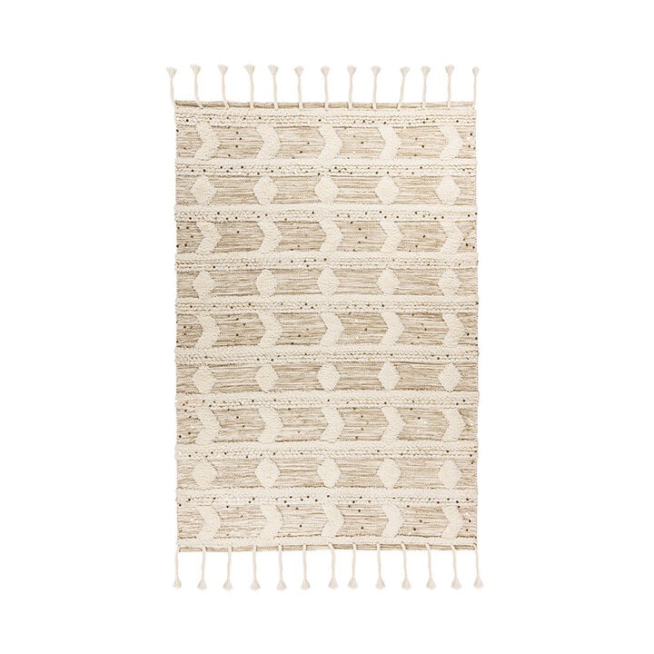 Boho Teppich - Basai Fransen 425 Creme Grün - 1