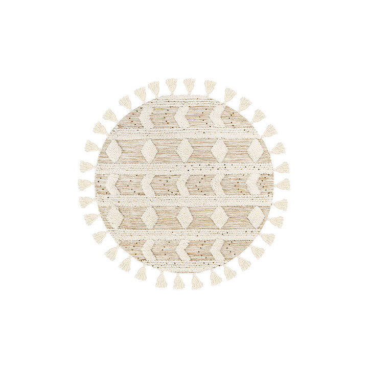 Boho Teppich Rund - Basai Fransen 425 Creme Grün - 1