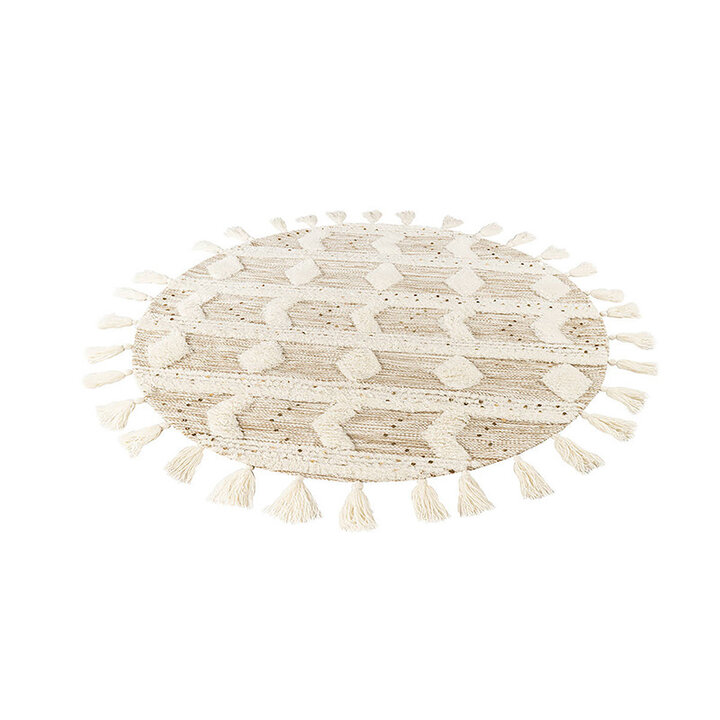 Boho Teppich Rund - Basai Fransen 425 Creme Grün - 2