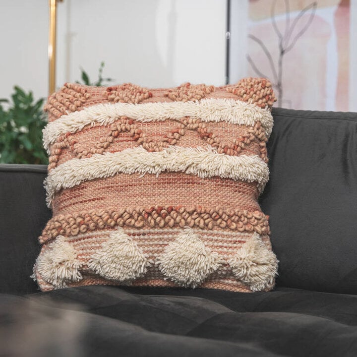 Boho Kissen Quadratisch - Basai 225 Rosa Creme