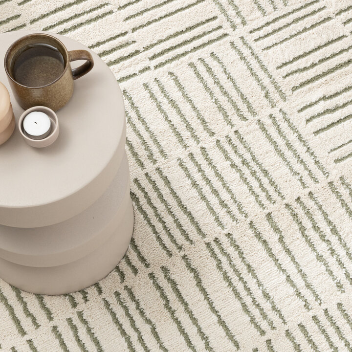 Teppich Wohnzimmer - Yune Lines Creme Grün - 2
