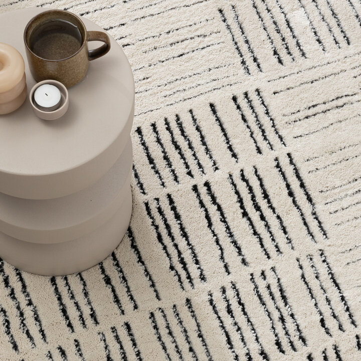 Teppich Wohnzimmer - Yune Lines Creme Schwarz - 2
