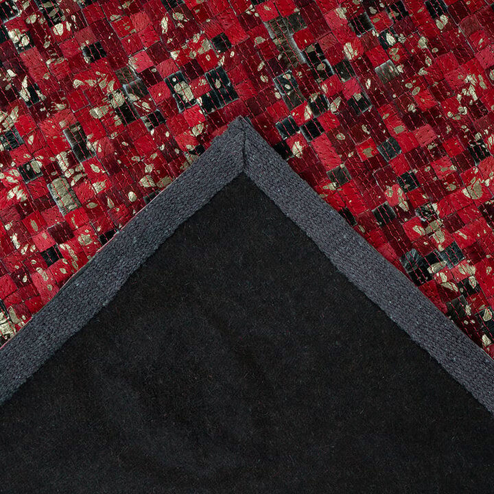 Teppich Patchwork Leder - Filz Rot Gold 100  - 4