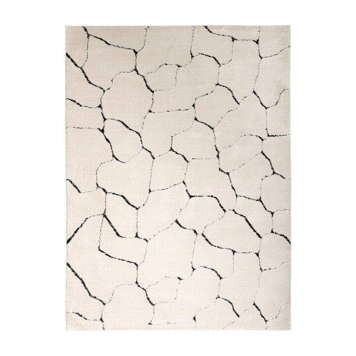Teppich Wohnzimmer - Yune Stone Creme Schwarz - 1