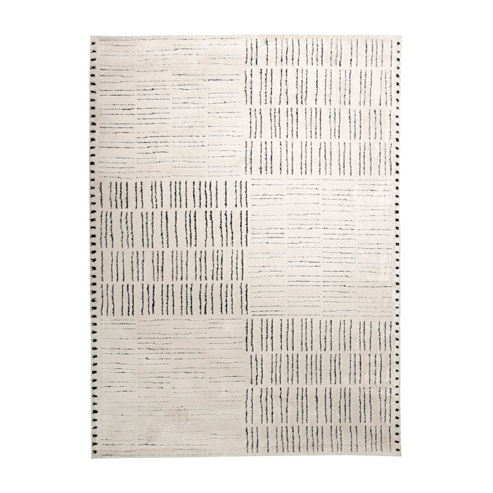 Teppich Wohnzimmer - Yune Lines Creme Schwarz - 1
