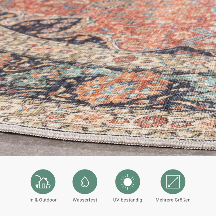 In- & Outdoor Teppich Rund - Kairo Medaillon Terra Dunkelblau - 5