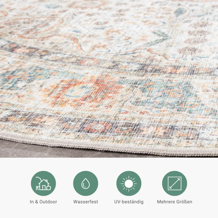 In- & Outdoor Teppich Rund - Kairo Medaillon Creme Bunt - 5