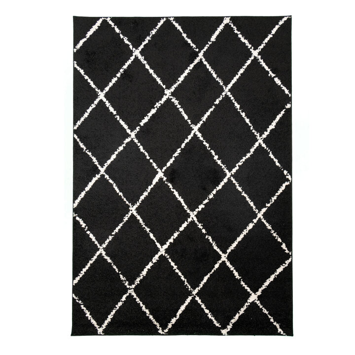Teppich Hochflor - Grand Lines Schwarz Creme - 1