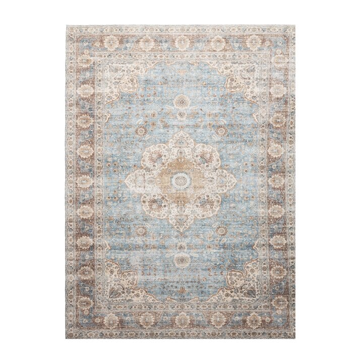 In- & Outdoor Teppich Vintage - Kairo Medaillon Hellblau Creme - 1