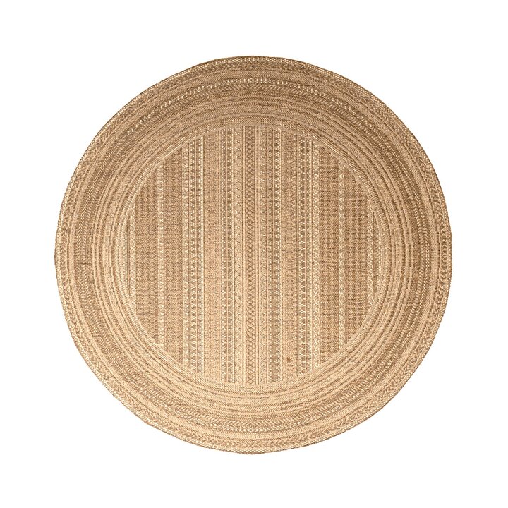 Jute Gartenteppich Rund - Mavi Stripes Creme Braun - 1