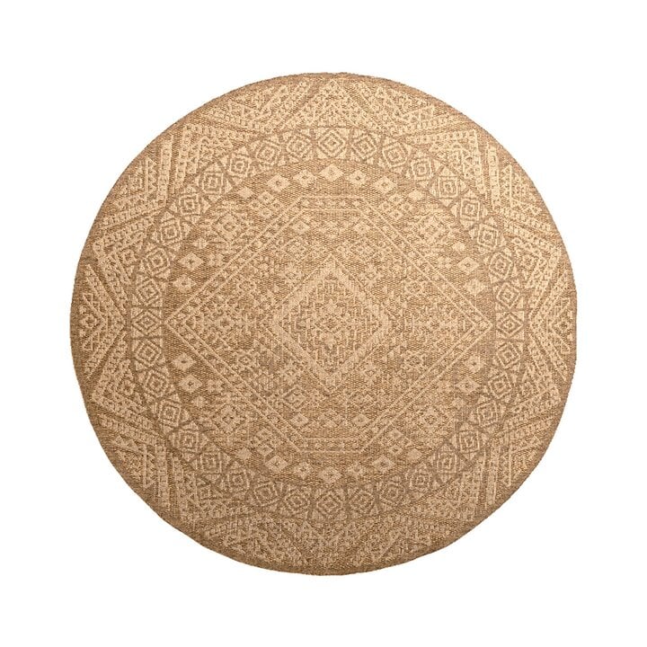 Jute Gartenteppich Rund - Mavi Medaillon Creme Braun - 1