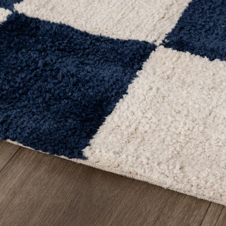 Teppich Kariert - Blox Blau Weiß - 5