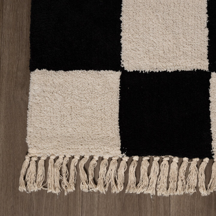 Teppich Kariert - Blox Fringe Schwarz Weiß - 4