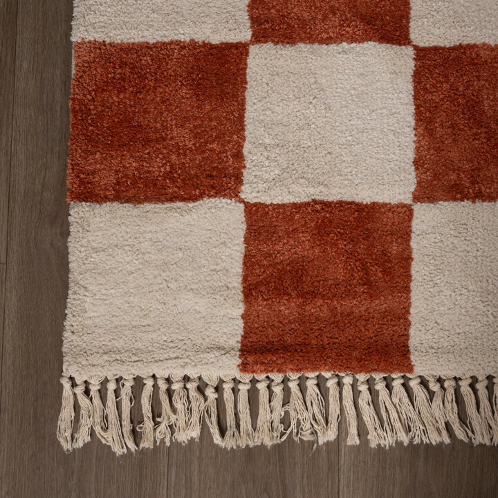 Teppich Kariert - Blox Fringe Terracotta Weiß - 4