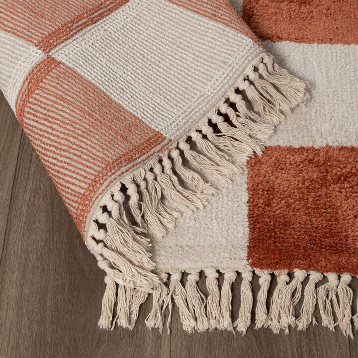 Teppich Kariert - Blox Fringe Terracotta Weiß - 6