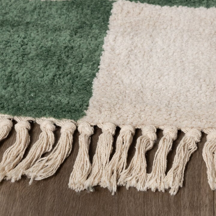 Teppich Kariert - Blox Fringe Grün Weiß - 5
