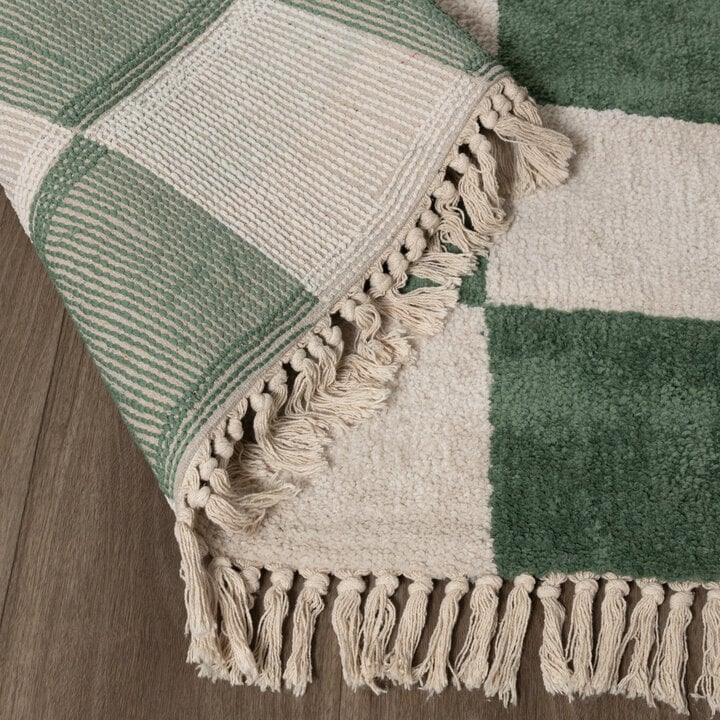 Teppich Kariert - Blox Fringe Grün Weiß - 6