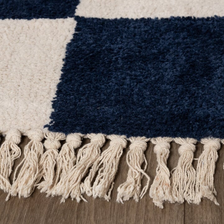 Teppich Kariert - Blox Fringe Blau Weiß - 5