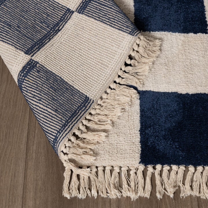 Teppich Kariert - Blox Fringe Blau Weiß - 6
